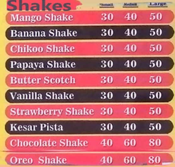 Fresh Juice Shakes menu 