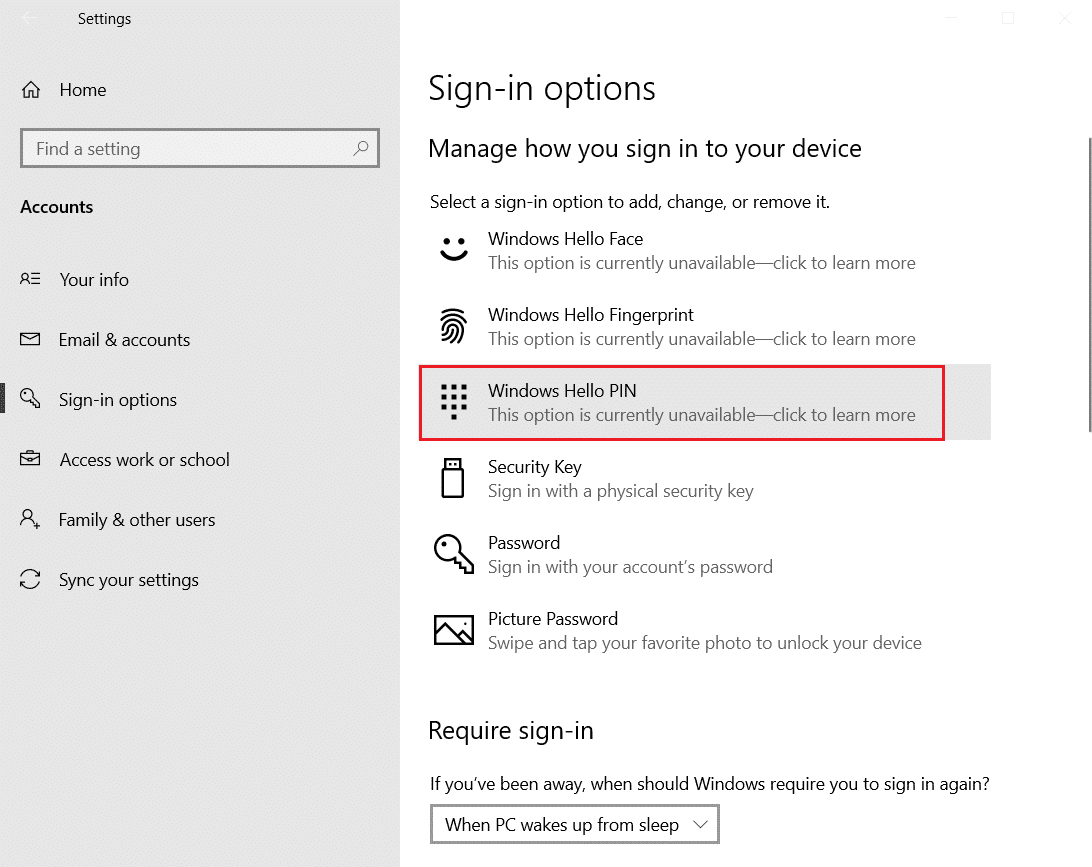 vyberte Windows Hello PIN