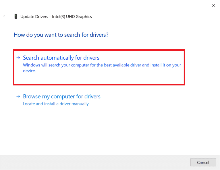 单击自动搜索驱动程序。 如何修复文件资源管理器在 Windows 10 中没有响应