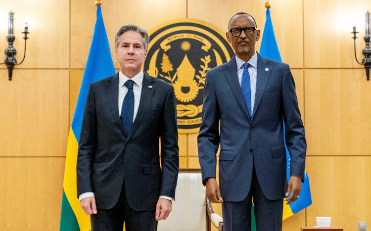 US Secretary of State Antony Blinken meets Rwandan President Paul Kagame at the President’s Office in Urugwiro Village in Kigali, Rwanda on August 11, 2022.