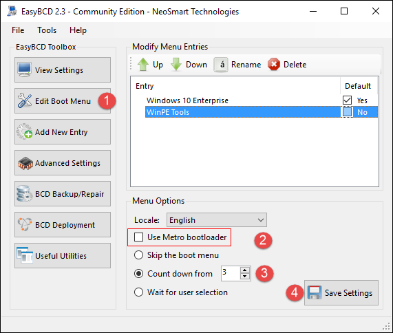 EasyBCD Edit Boot Menu