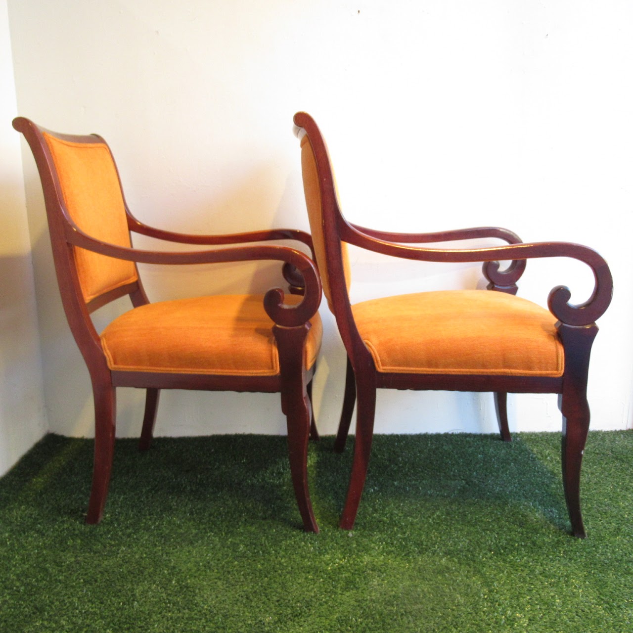 Scroll-Arm Chair Pair