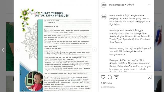 Sulit Ngurus Akta, Ortu Bayi dengan Nama Terpanjang Asal Tuban Surati Presiden