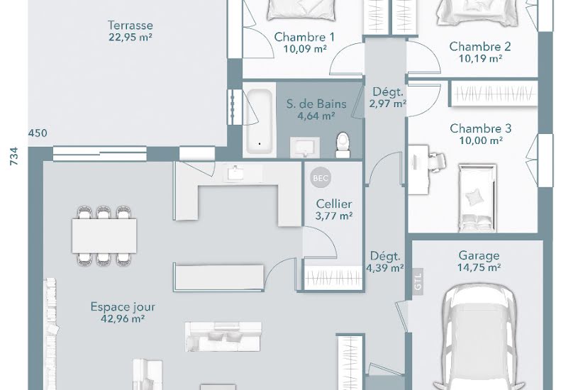  Vente Terrain + Maison - Terrain : 500m² - Maison : 90m² à Fontenilles (31470) 