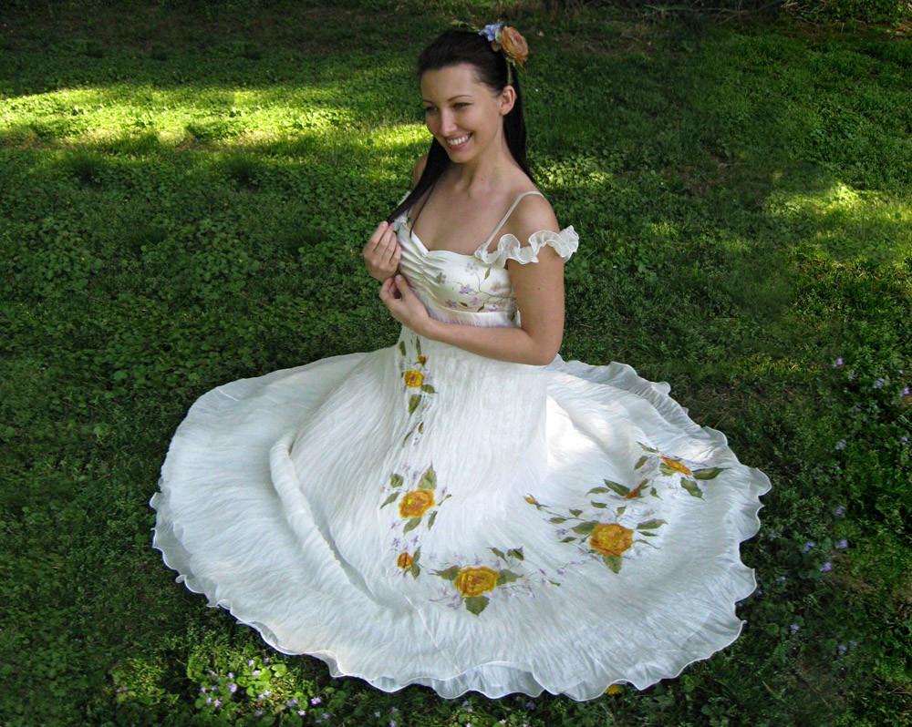 Silk hand painted wedding gown