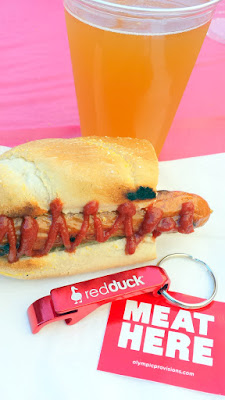 Coalition Brewing Spicy Ketchup Beer and Curry Red Ale were brewed with Red Duck Ketchup as part of National Ketchup Day. So of course the ketchup is awesome paired on an Olympia Provisions hot dog.