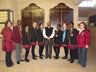 the Angels are accompanied by the coordinators,  Ms Fortuin, Ms Havenga and principal Mr Wilson.before the Market Day