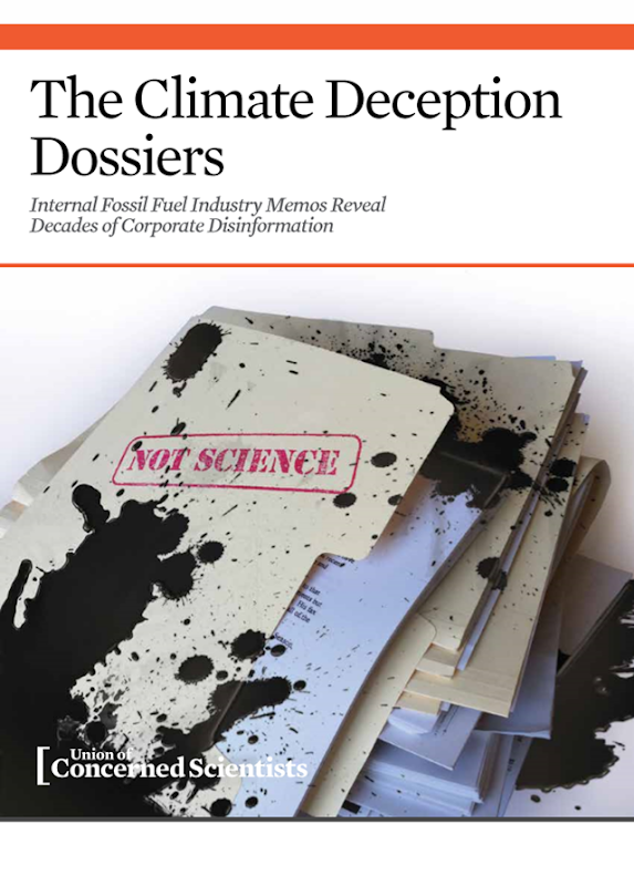 Cover of the Union of Concerned Scientists report, 'The Climate Deception Dossiers'. Graphic: Union of Concerned Scientists