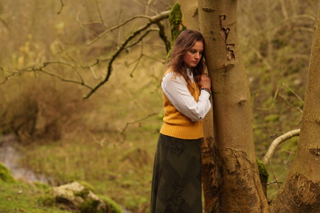 Tapestry skirt and a yellow tank