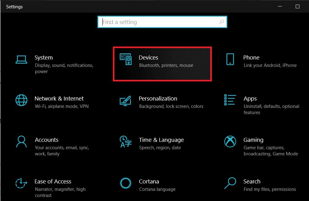 Abra la aplicación Configuración y seleccione Dispositivos