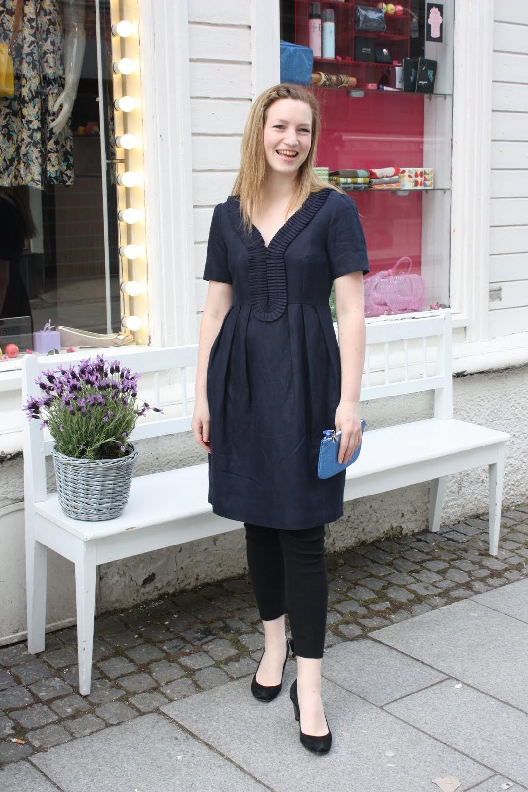 silk linen dress in blue by