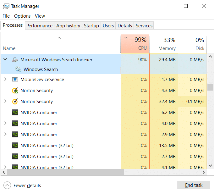 Risolto il problema con l'utilizzo elevato della CPU di Searchindexer.exe