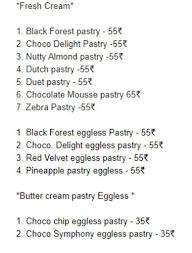 Pastry Palace menu 1