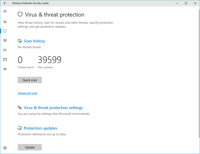 Centre de sécurité Windows Defender