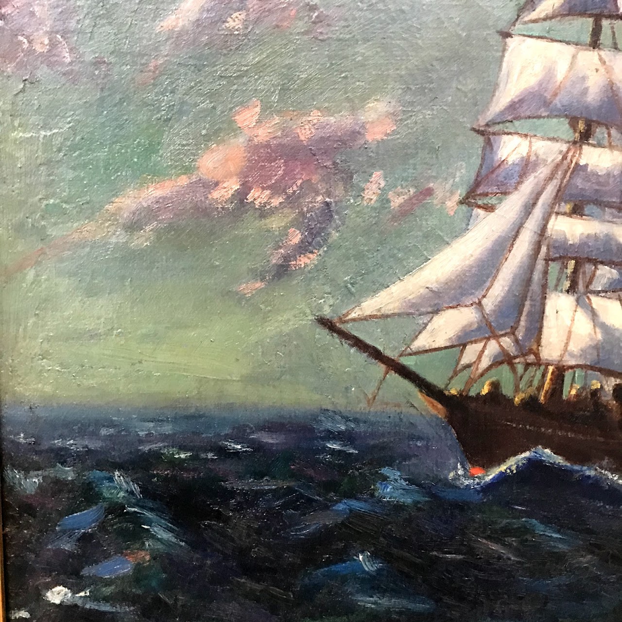 Signed 1920s Nautical Oil Painting