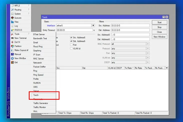 torch mikrotik