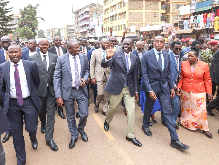 President William Ruto with Kiambu residents and leaders led by Governor Kimani Wamatangi on August 17, 2023 / PCS