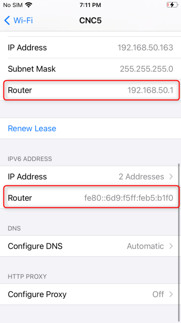 Il campo Router elenca il suo indirizzo IP