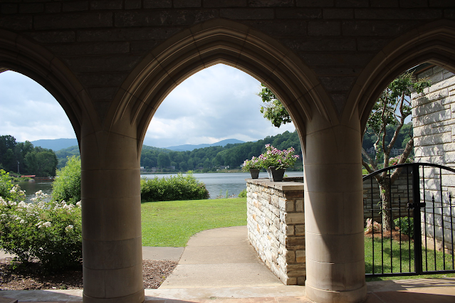 archway and petunias