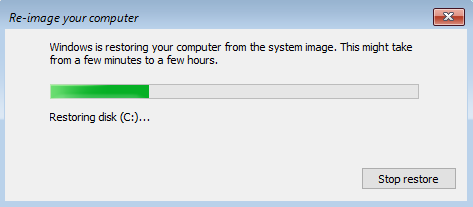 Windows is restoring your computer from the system image