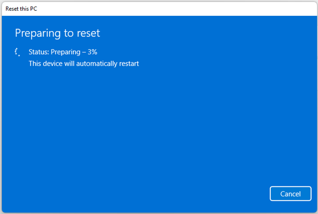 Preparándose para restablecer Windows 11