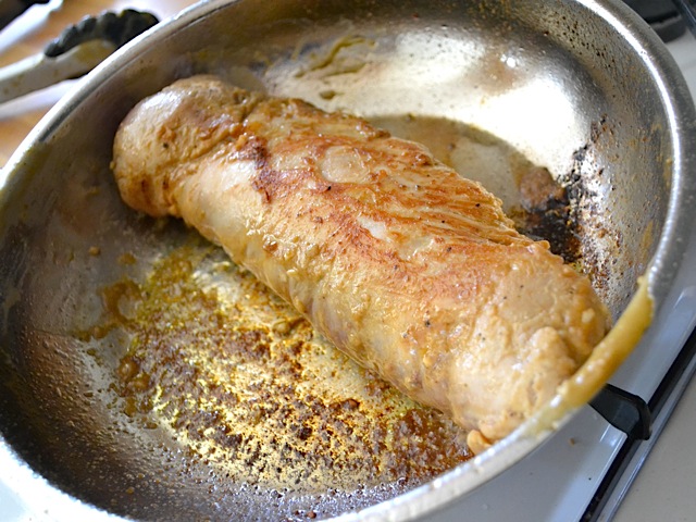 Marinated tenderloin on skillet searing sides 