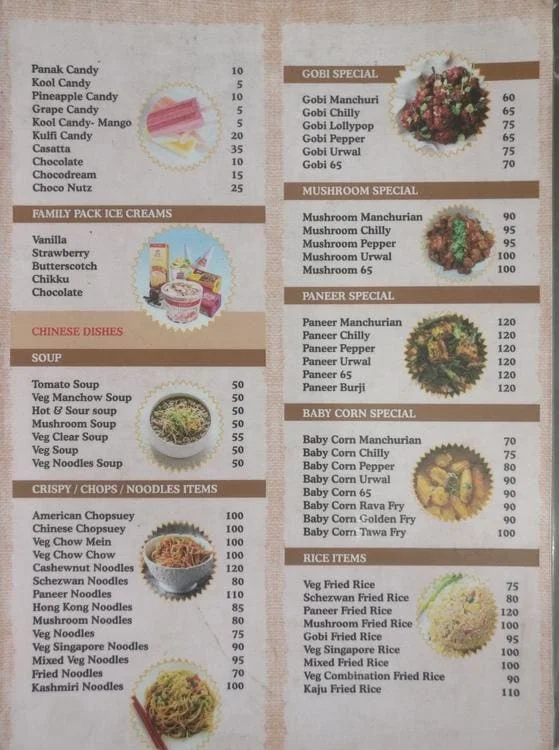 Hotel Manjusha menu 