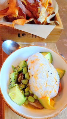 LeChon's edamame and mushroom ceviche with avocado, tomato, cilantro, sesame seeds, chili lime syrup in the dropper and tequila lime foam. So nice to have a vegetarian ceviche option