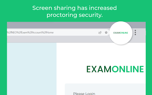 Screen sharing has increased proctoring security. EXAMONLINE 