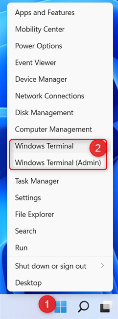 Le menu WinX peut être utilisé pour ouvrir le terminal Windows