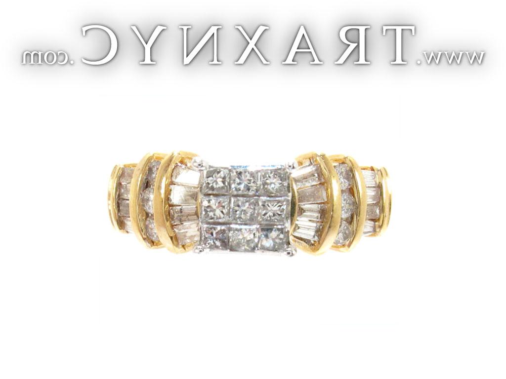 for Yellow Gold Princess Baguette Cut Invisible Channel Cut Diamond Ring