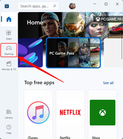 Ga naar het gedeelte Gaming in de Microsoft Store