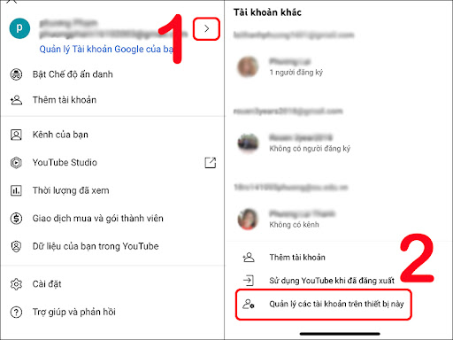 Quản lý tài khoản Google trên YouTube