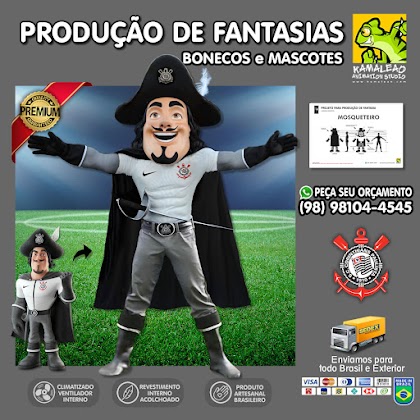 MASCOTE - Fantasia do Corinthians - Boneco Mosqueteiro Fiel