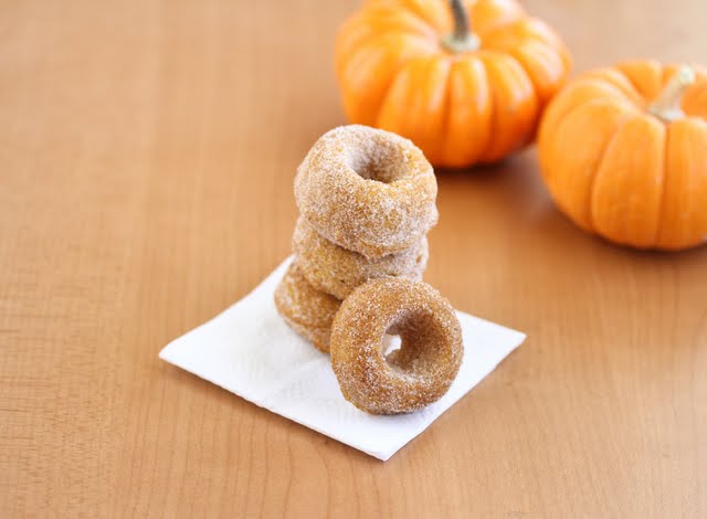 photo of a stack of Pumpkin Doughnuts on a napkin