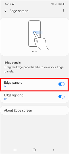 Encienda el interruptor o toque Paneles de borde para más configuraciones