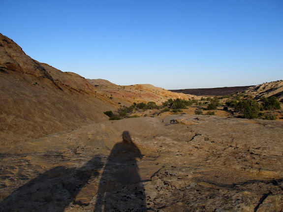 Mine and Torrey's shadows as we headed back to set up camp