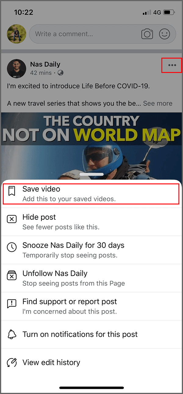 Нажмите на значок меню из трех точек, затем выберите опцию «Сохранить видео».