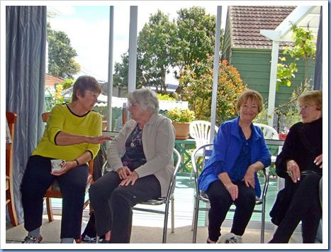 Pauline Belaes, Karen Steen, Diane Lyons and Dagmar Tennant relaxing to the music. Photo courtesy of Dennis Lyons.