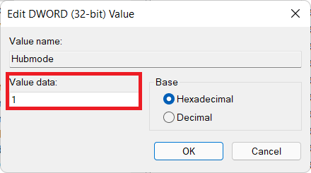 Cambio de datos de valor en el cuadro de diálogo Editar valor DWORD de 32 bits.  Cómo habilitar o deshabilitar el acceso rápido en Windows 11