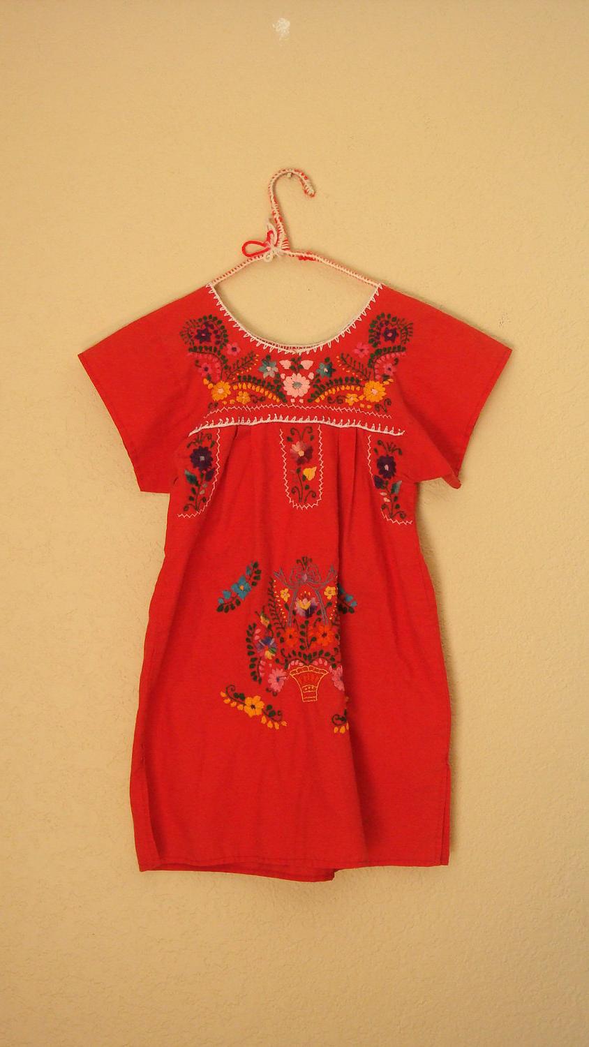 MEXICAN WEDDING DRESS kids vintage red, free shipping