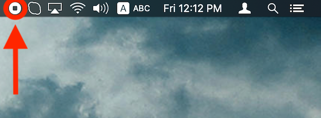 Кнопка «Стоп» в строке меню из macOS Mojave