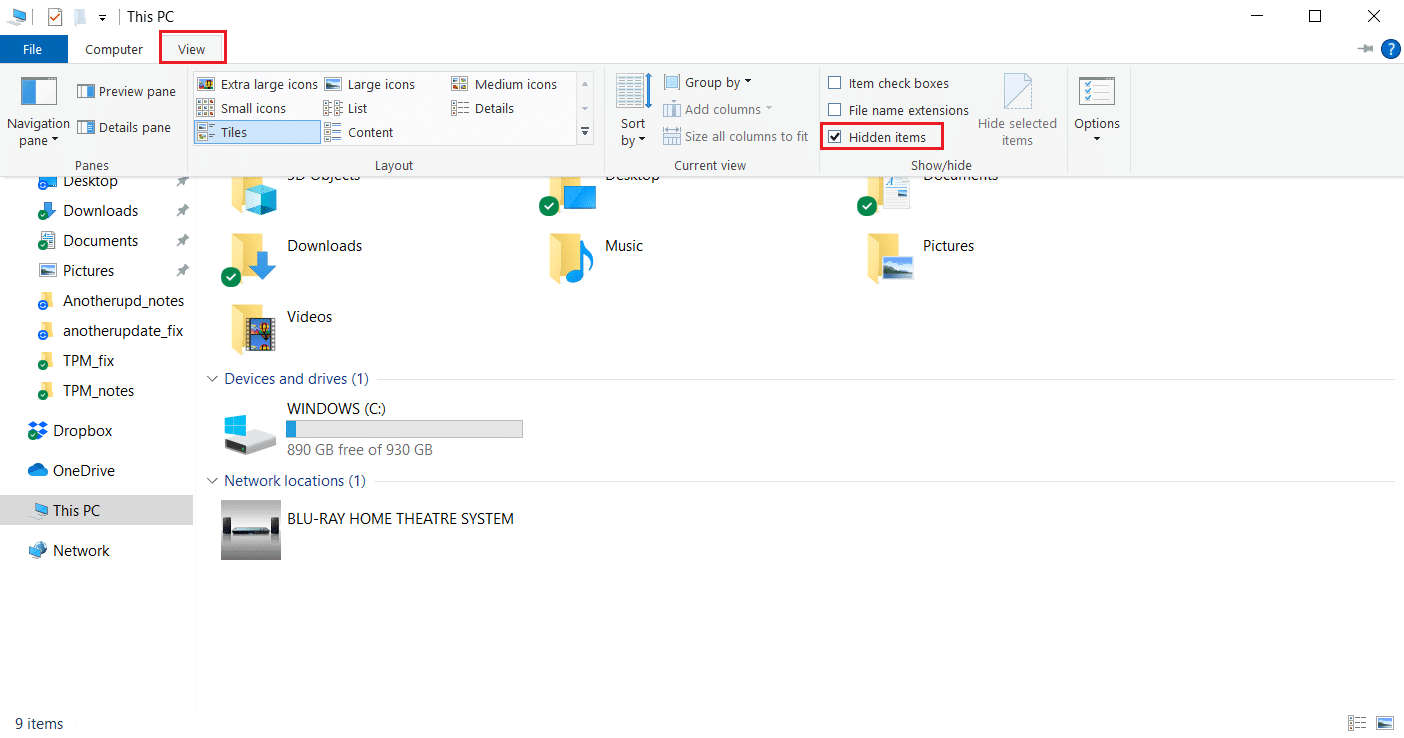 Opción de elementos ocultos.  Arreglar otra instalación en curso en Windows 10