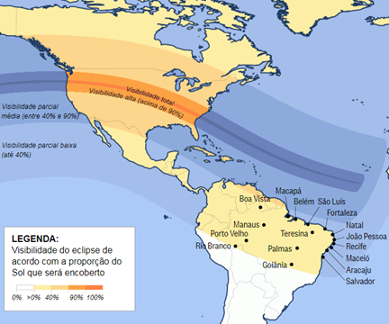 visibilidade do eclipse solar