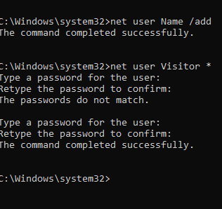 Чтобы создать пароль для этой учетной записи, просто введите команду net user Name *