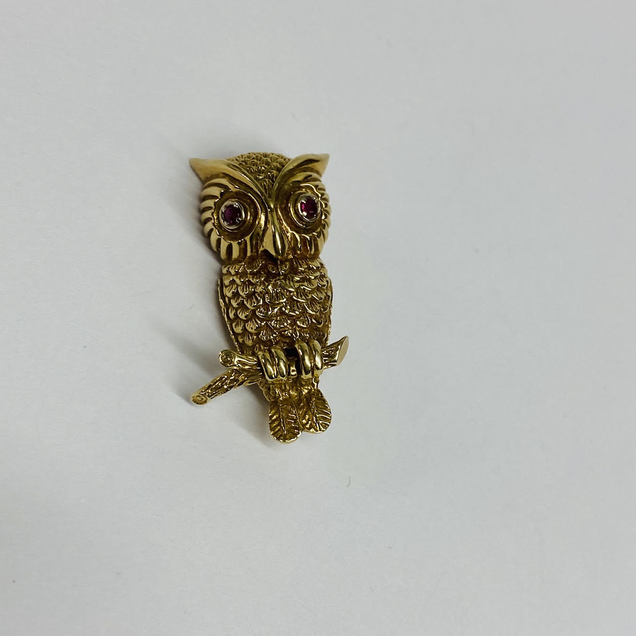 Tiffany 14K Gold and Ruby Owl Brooch