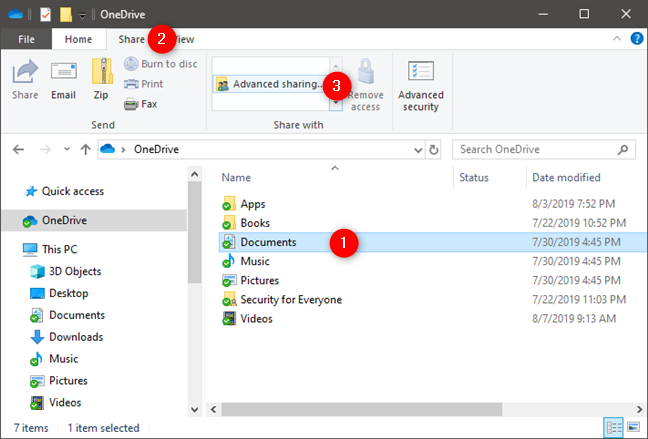 Mở tùy chọn Chia sẻ Nâng cao từ tab Chia sẻ của File Explorer