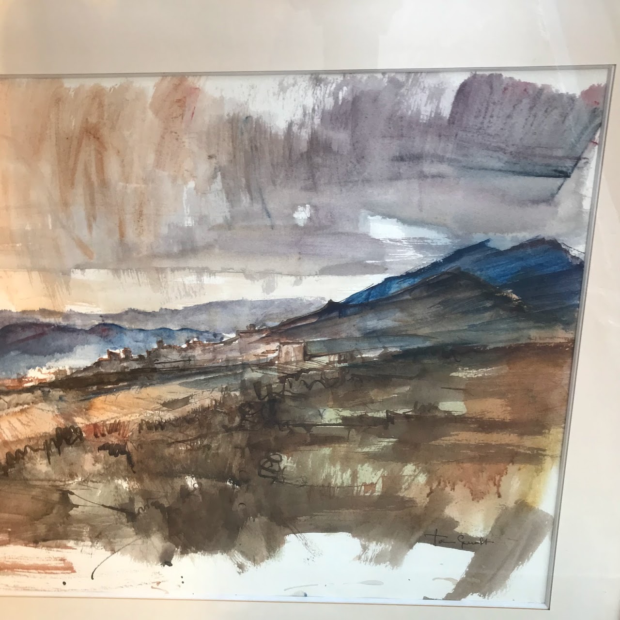 Signed Expressionist Watercolor Landscape