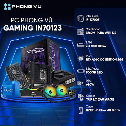 PC PV Gaming IN70123 (Intel Core i7-12700F/2x8GB/500GB SSD/Nvidia GeForce RTX 4060/Free DOS)