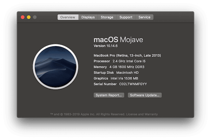 Informazioni su questa finestra Panoramica del Mac